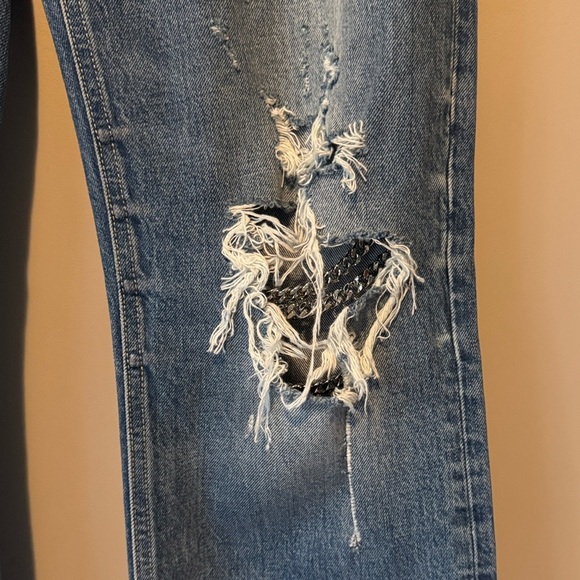 STELLA MCCARTNEY FALABELLA CHAIN KNEES DISTRESSED BOOTCUT JEANS VINTAGE BLUE 27 - Picture 11 of 15